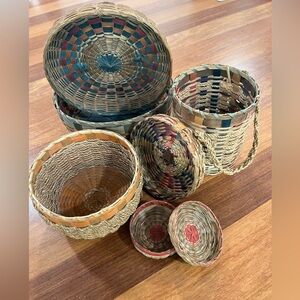 Lot of Four Vintage Sweetgrass Handmade Native American Baskets